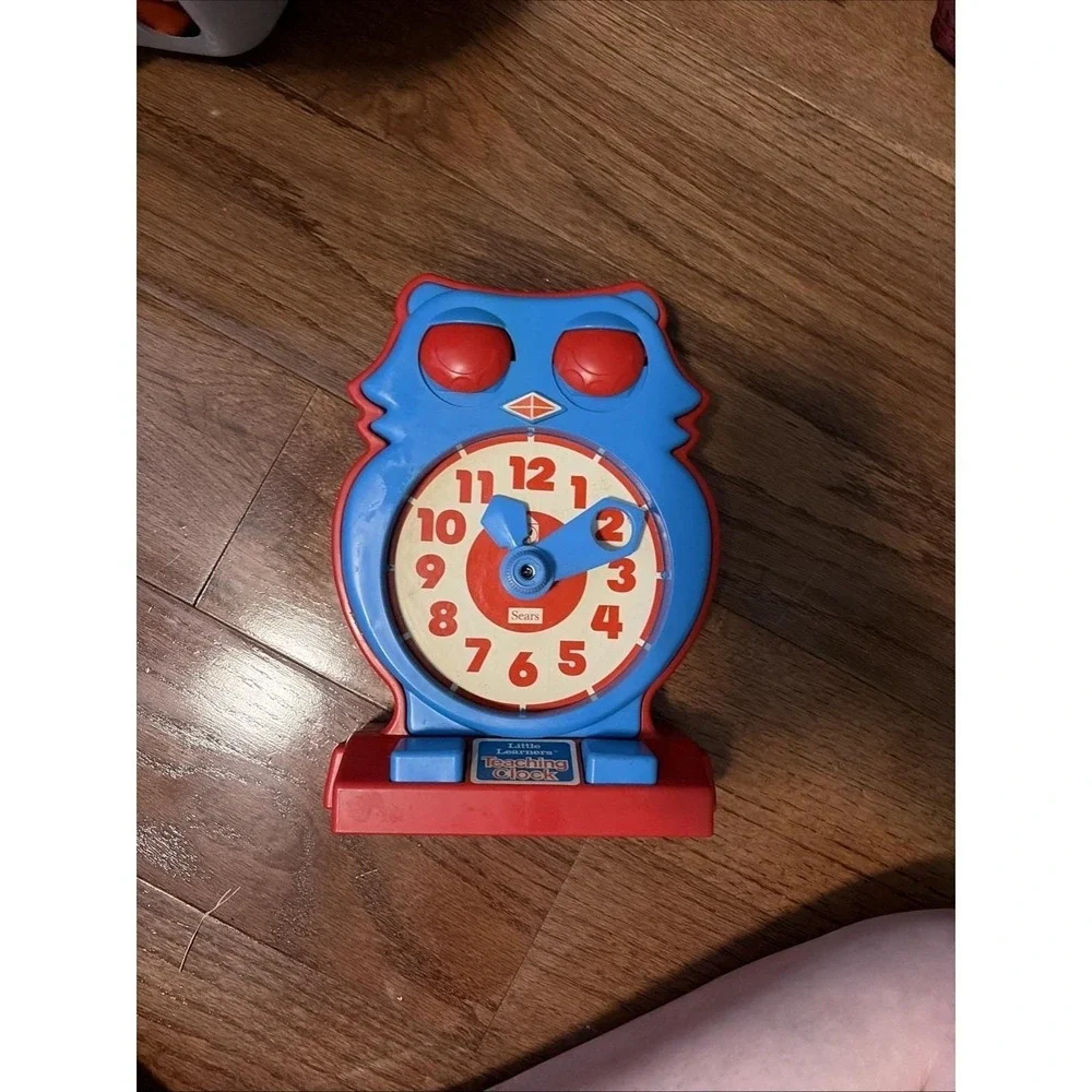 Sears Teaching Clock Vintage Little Learners Owl Blue Red Retro Educational Toy